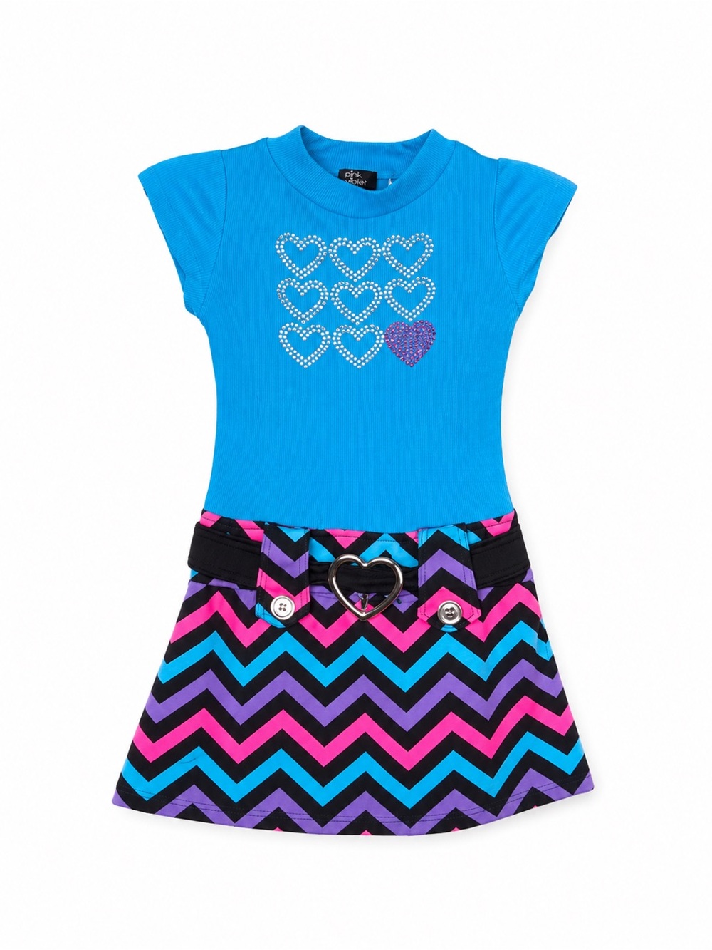 Pink & Violet Girls Blue Chevron Heart Rhinestone Dress Size XS 4/5